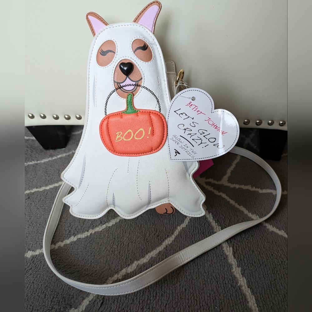 NWT Betsey Johnson Dog Kitch "Trick Or Treat Ghost "Glow in the dark Bag - Picture 5 of 16